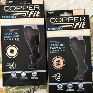 2 Pair Copper fit black L/XL socks Easy On Brand New in box
